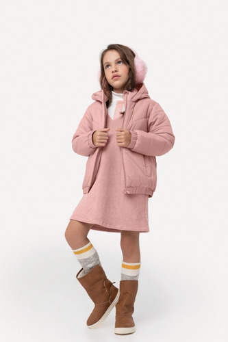 Carinhoso Jaqueta Infantil Puffer Rosa Claro 01 Ao 16