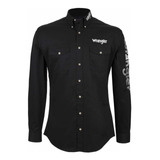 Camisa Wrangler Original Caballero Negra Logo Manga Larga