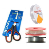 Kit Artesanato 2 Fio Silicone + Linha Nylon 100m + Tesoura G