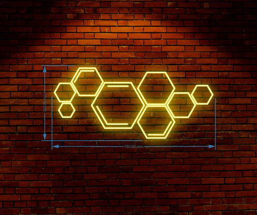 Painel Neon Led Conjunto Hexágonos Colmeia 78x36cm