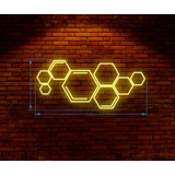 Painel Neon Led Conjunto Hexágonos Colmeia 78x36cm