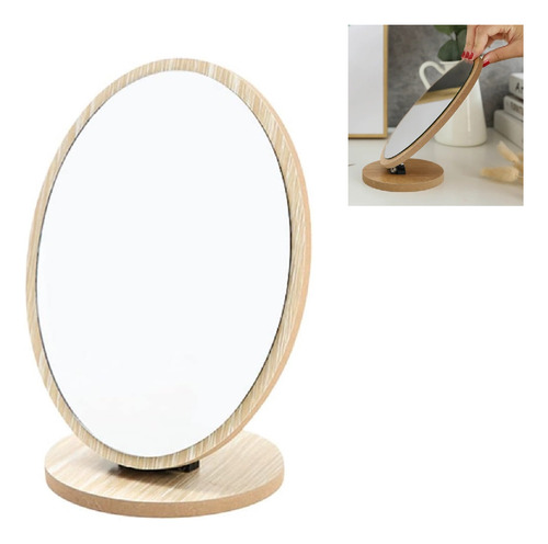 Espelho De Mesa Maquiagem Oval Redondo Madeira