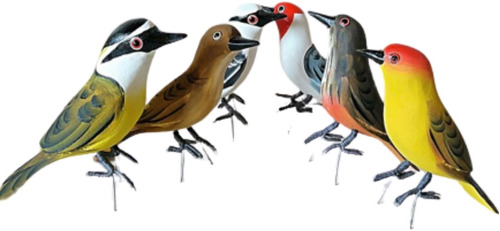 Kit Com 6 Pássaros De Madeira(promoção Por Tempo Limitado)