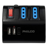 Alargador Enchufe 3t + Usb A/c Zapatilla 1.5m Philco Negro