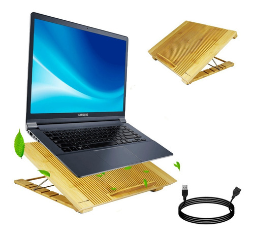Base Mesa Enfriadora De Bambú Para Laptop Ventilador Cama