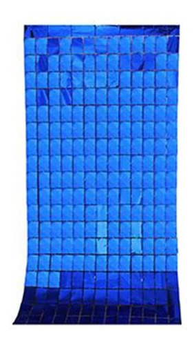 Cortina Azul Escuro Metalizada Quadrada Metálica Painel