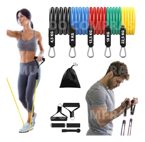 Elástico Treino Kit 11pçs Exercícios Malhar Musculação Casa