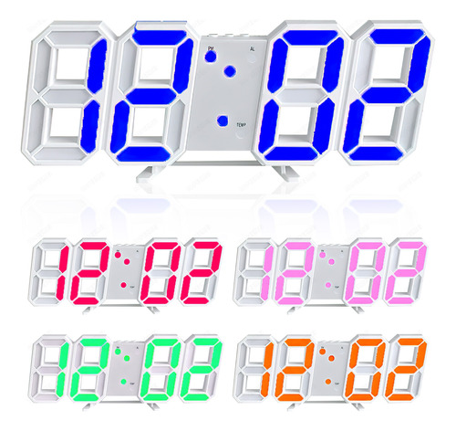 12h/24h Reloj Alarma Digital 3d De Pared Led Multifuncional