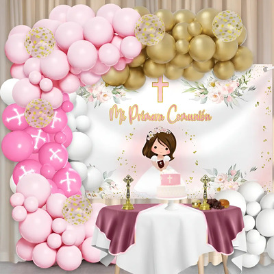 82 Globos Kit Decoración Primera Comunion De La Niña Fiesta