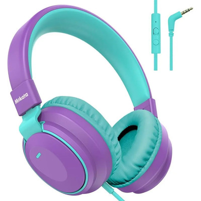 Auriculares Niños Volumen Limitado 85\u002F96db Cable Mic Escuela Color Berengena Brillante | Meses sin interés