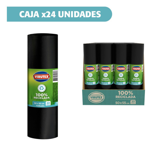 Caja 24 Rollos De Bolsa Para Basura Negra 50x55 20u Virutex