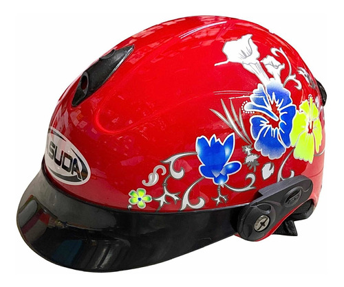 Casco Infantil Flores Rojo Alta Calidad