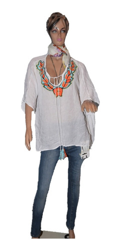 Buddha Blusa Blanca Bordada Con Flor En El Frente Mod Flor