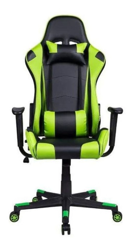 Cadeira Gamer Reclinável Em Couro Pu Preta E Verde Pel-3012