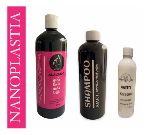 Alaciado Nanoplastia 1lt  + 500 Ml Shampoo+ Post Tratamiento