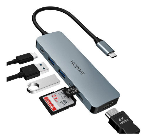 Hub Usb C, Adaptador Usb C Para Macbook Pro/air iPad Pro, 6