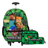 Kit Mochila Infantil Masculina Rodinha Minecraft Juvenil