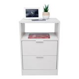 Mesa Cabeceira Criado Off White 2 Gavetas Mdf Lateral Cama