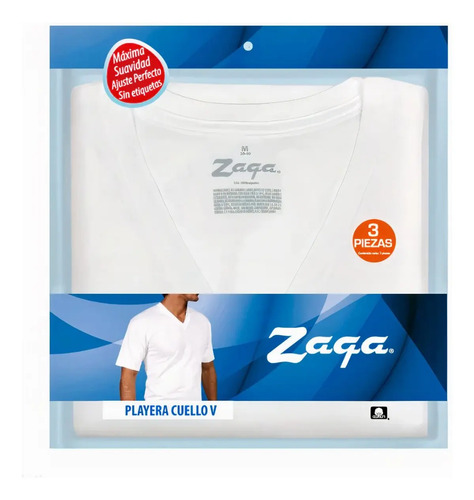 Zaga Playera Cuello En V Cab Blanca Algodon 1 Pack 3 Pzs | Envío gratis