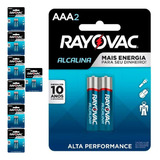 16 Pilhas Alcalinas Aaa 3a Palito Rayovac 8 Cart