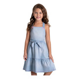 Vestido Infantil Menina Chambray Jeans Conforto Moda Verão