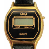 Reloj Pulsera Q&q Classic Black Gold Dama Año 1980 Nuevo