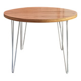 Mesa De Comedor Redonda Madera Con Patas Hairpin 100 Cm