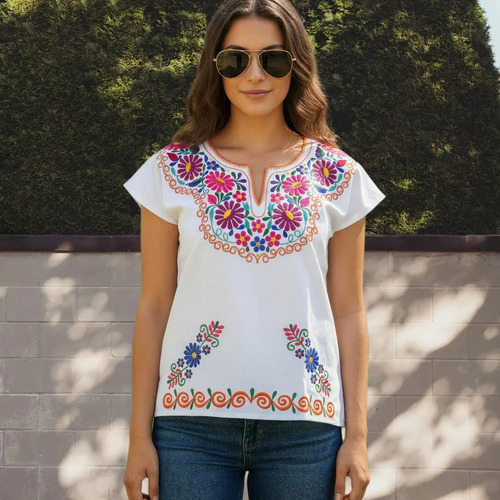 Linda Blusa Artesanal Bordada Quimona  Mexicana | Envío gratis