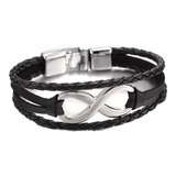 Atacado Pulseira Masculina Feminina Infinito Couro Preta 24 