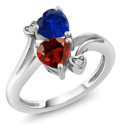 Gem Stone King Anillo De Mujer De Zafiro Azul Y Granate Rojo