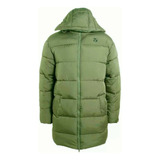 Campera Topper Hombre Bs Puffer Long Verde Capucha Camperon