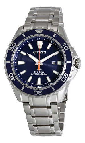 Reloj Citizen Bn0191-55l Diver Eco Drive Blue Para Hombre, Color De Correa: Plateado