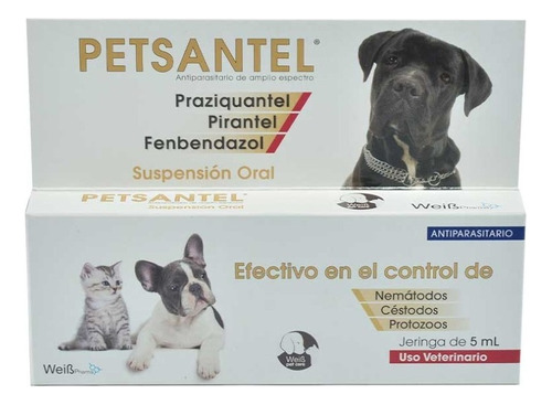 Antiparasitario Perros Gatos Oral Petsantel Jeringa 5 Ml Y A