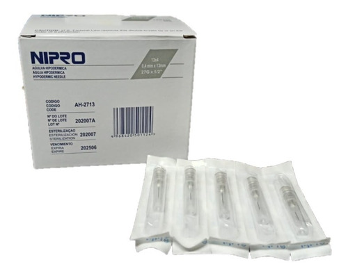 Aguja Hipodermica Nipro 27g X 1/2  Caja 100 Unidades