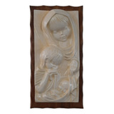 Plaqueta Virgen María Con Niño Jesús 20x39 Cm Madera Y Yeso 