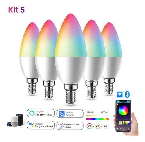 Kit De 5 Bombillas Led Wifi Inteligentes Rgbcw Para Homekit