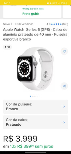 Relógio Apple Watch Series 6 Branco 44mm