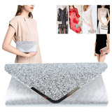 Elegante Bolso Noche Con Purpurina Plateada Perfecto Fiestas