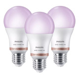 Lámpara Led Color Philips Smart Wifi 8w=60w E27 Pack X3u