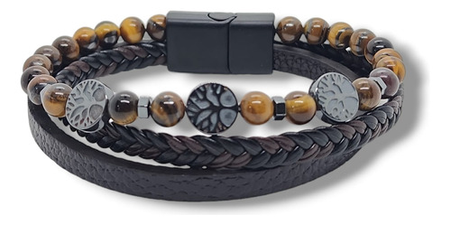 Pulsera Cuero Hombre Mujer Arbol Vida Cierre Magnetico