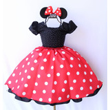 Vestido Infantil Minnie Com Tiara De Orelhinha Tam 4 Ao 16