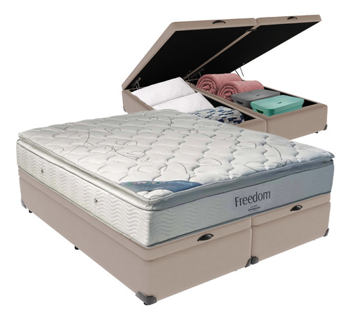 Cama Box Com Baú Queen E Colchão Freedom Ortobom D33