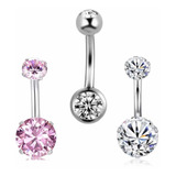 Set 3 Piercing Ombligo Acero Inoxidable Quirúrgico Mujer