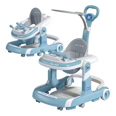 Banna Andador interactivo para bebés 4 en 1 con 4 modos y 4 alturas ajustables plegable y portátil con música y dosel XBC-3 color Azul Cielo | Envío gratis
