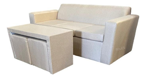 Sillon Estilo Moderno + Puff + Mesa Puente Tapizado Colores 