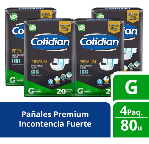 Pack 4 Pañales Adulto Cotidian Premium 20 Un Talla G