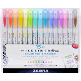 Kit Estojo 15 Caneta Pincel Dual Brushpen Zebra Mildliner