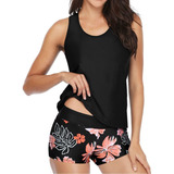 3 Piezas Trajes De Baño Tankini For Mujer Con Estampada