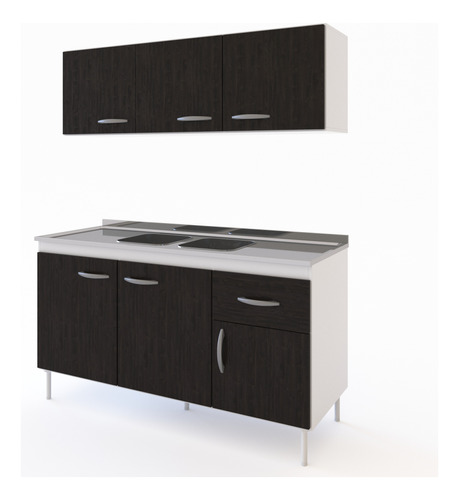 Combo Mueble Cocina Bajo Mesada + Alacena 3 Puertas 1,40mts