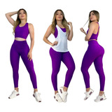 Conjunto Gym Power 3 Piezas Leggings+top+blusa Malla 